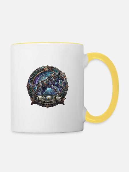 Cyber-Wildnis Panther - Tasse zweifarbig - Weiß/Gelb