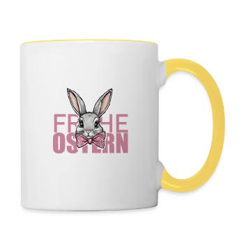 Mignon lapin de Pâques avec noeud rose - Joyeuses Pâques - Mug contrasté - blanc/jaune - Droite