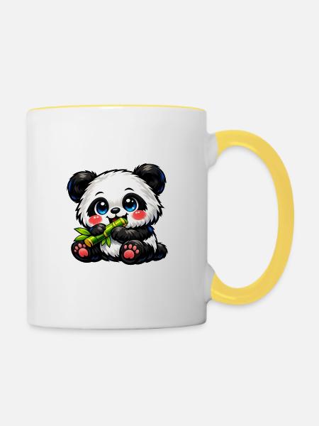 Cute Bamboo Panda - Tasse zweifarbig - Weiß/Gelb