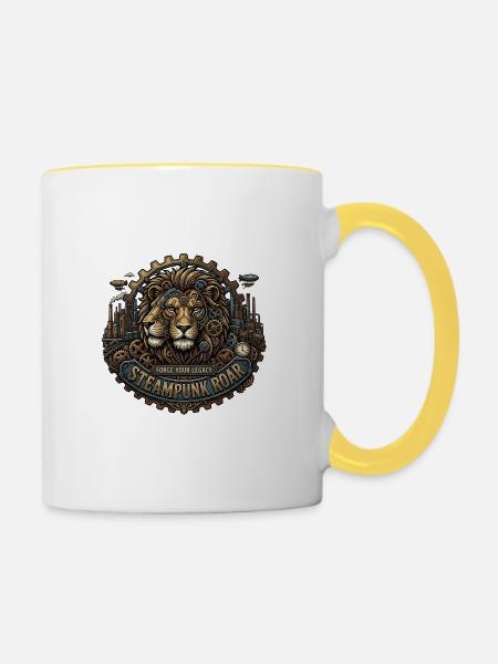 Steampunk-Löwe: Schmiede dein Vermächtnis - Tasse zweifarbig - Weiß/Gelb
