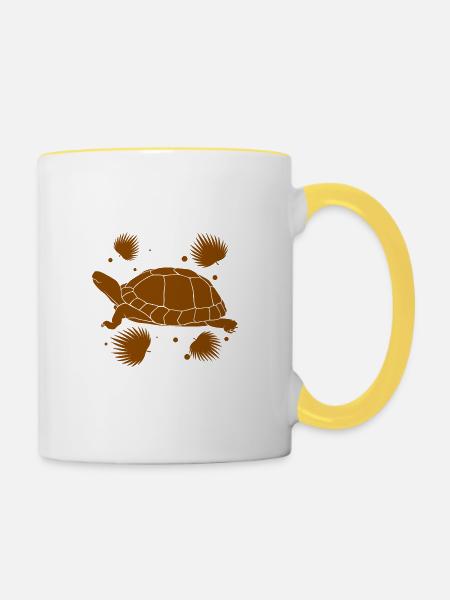 Schildkröte / Kriechtier - Reptilie - Tasse zweifarbig - Weiß/Gelb