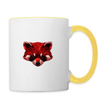 Roter Panda Low Poly Art Design - Tasse zweifarbig - Weiß/Gelb - Rechts