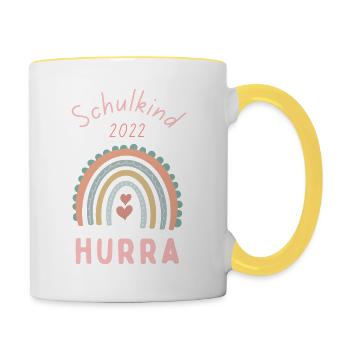 Schulkind 2022 HURRA - Tasse zweifarbig - Weiß/Gelb - Rechts