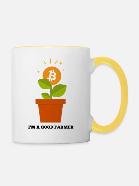 Bitcoin-Blockchain - Tasse zweifarbig - Weiß/Gelb