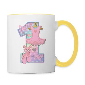 Ballerina 1. Geburtstagsparty Nummer 1 - 1 Jahre - Tasse zweifarbig - Weiß/Gelb - Rechts