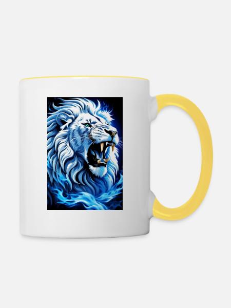White Animals Weiß-blauer Löwe - Tasse zweifarbig - Weiß/Gelb