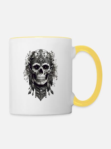 Floral skull hippie - Tasse zweifarbig - Weiß/Gelb