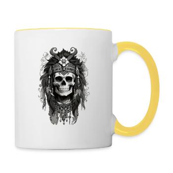 Floral Skull full - Tasse zweifarbig - Weiß/Gelb - Rechts