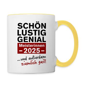 Meisterin 2025 Meisterinnen - Tasse zweifarbig - Weiß/Gelb - Rechts
