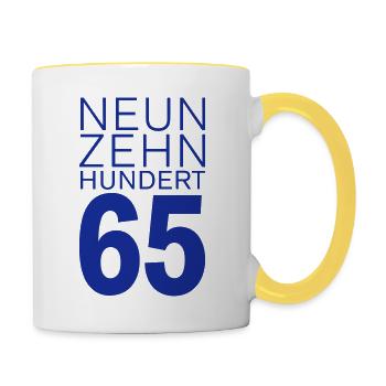 Jahrgang 1965 geboren - Tasse zweifarbig - Weiß/Gelb - Rechts