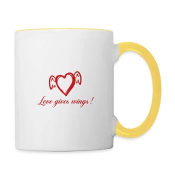 Cœur ailé et ailes rouges - Mug contrasté - blanc/jaune - Droite