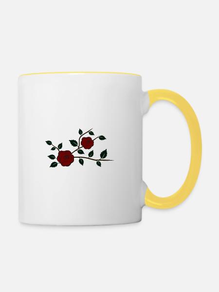Rosenzweig mit Blüten - Tasse zweifarbig - Weiß/Gelb