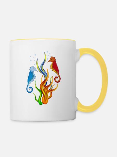 Seepferdchen mit Algen - Tasse zweifarbig - Weiß/Gelb