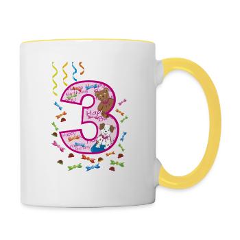 Third birthday 3 years happy birthday pink - Contrasting Mug - white/yellow - Right