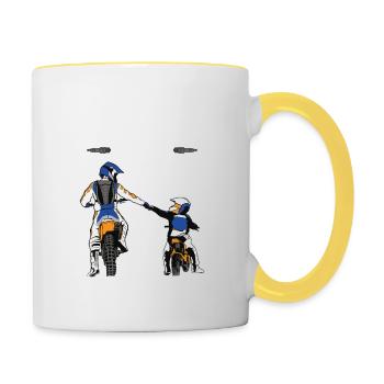Motorrad Papa Sohn Motorräder Motorradfahren Bike - Tasse zweifarbig - Weiß/Gelb - Rechts