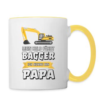 Bagger Baggerfahrer Bauarbeiter Papa Geschenk - Tasse zweifarbig - Weiß/Gelb - Rechts