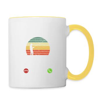 Die Fische rufen an - ich muss los - Spruch - Tasse zweifarbig - Weiß/Gelb - Rechts