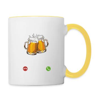 Mein Bier ruft an - ich muss los - Spruch - Tasse zweifarbig - Weiß/Gelb - Rechts