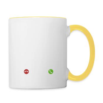 Mein Dackel ruft an - ich muss los - Spruch - Tasse zweifarbig - Weiß/Gelb - Rechts