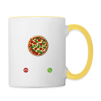 Meine Pizza ruft an - ich muss los - Spruch - Tasse zweifarbig - Weiß/Gelb - Rechts