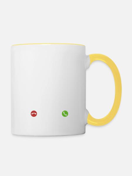 Mein Auto ruft an - ich muss los - Spruch - Tasse zweifarbig - Weiß/Gelb