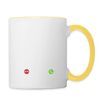 Mein Controller ruft an - ich muss los - Spruch - Tasse zweifarbig - Weiß/Gelb - Rechts