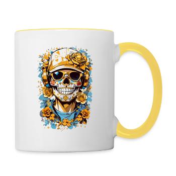 Zucker Schädel - Tasse zweifarbig - Weiß/Gelb - Rechts