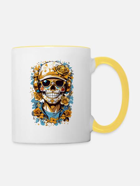 Zucker Schädel - Tasse zweifarbig - Weiß/Gelb