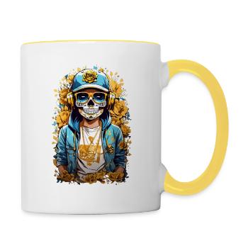 Goldene Zucker Schädel - Tasse zweifarbig - Weiß/Gelb - Rechts