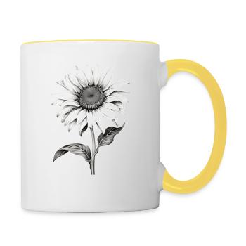 Tournesol dessins en noir et blanc. Sunflower - Mug contrasté - blanc/jaune - Droite