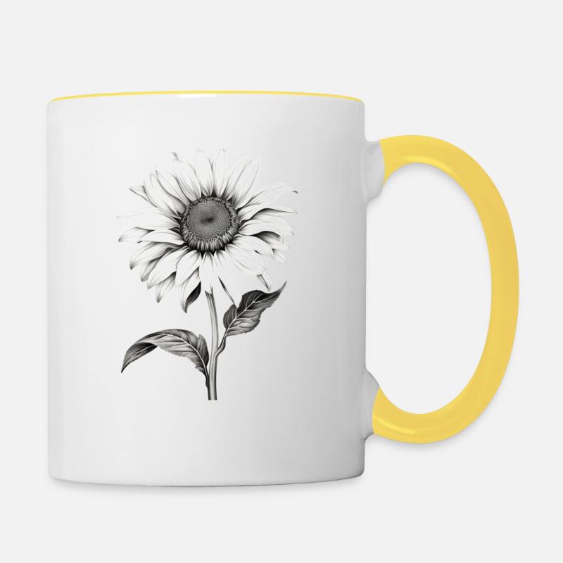 Tournesol dessins en noir et blanc. Sunflower - Mug contrasté - blanc/jaune