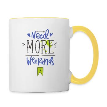 Need more weekends-Text - Tasse zweifarbig - Weiß/Gelb - Rechts