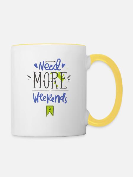 Need more weekends-Text - Tasse zweifarbig - Weiß/Gelb