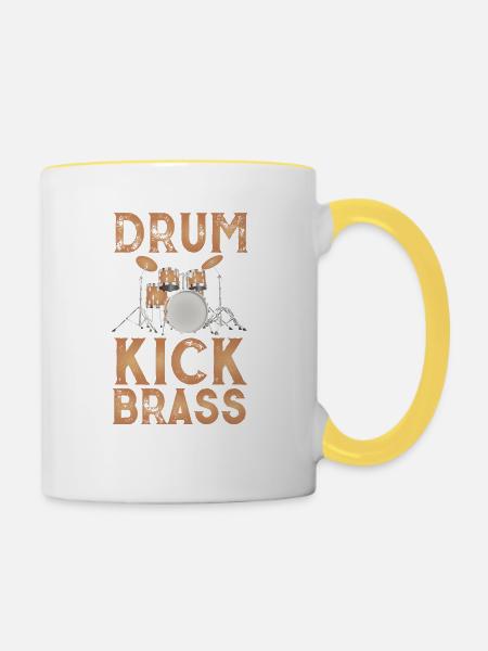 Trommel Design Braun - Tasse zweifarbig - Weiß/Gelb