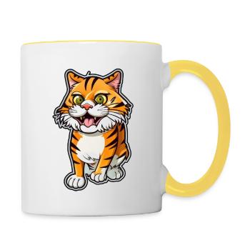 Cartoon Tiger - Tasse zweifarbig - Weiß/Gelb - Rechts