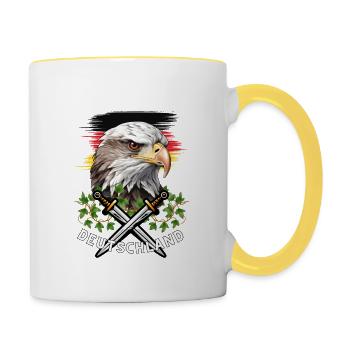 Deutschland Motiv mit Adler und Schwerter - Tasse zweifarbig - Weiß/Gelb - Rechts