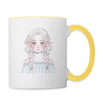 Anime, Fille d’anime, Fille d’anime, Elfe - Mug contrasté - blanc/jaune - Droite