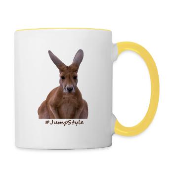 Kangoroo mit Text Jumpstyle - Tasse zweifarbig - Weiß/Gelb - Rechts