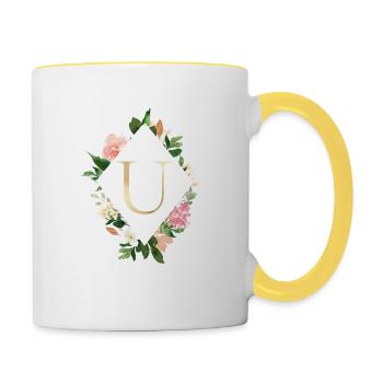 Flowers Bouquet Boho Monogram U customizable - Contrasting Mug - white/yellow - Right