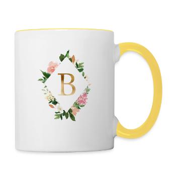 Flowers Bouquet Boho Monogram B customizable - Contrasting Mug - white/yellow - Right