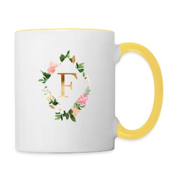 Fleurs Bouquet Boho Monogram F personnalisable - Mug contrasté - blanc/jaune - Droite