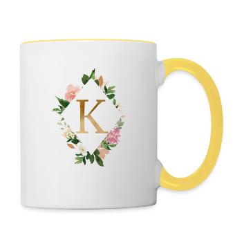 Fleurs Bouquet Boho Monogram K personnalisable - Mug contrasté - blanc/jaune - Droite