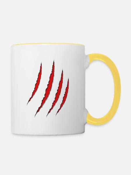 Wolfskralle, Tierkrallenspur - Tasse zweifarbig - Weiß/Gelb