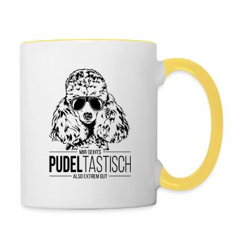 PUDELTASTISCH Zwergpudel Spruch Hundespruch Hunde - Tasse zweifarbig - Weiß/Gelb - Rechts