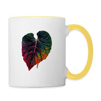 Cooles buntes Caladium Blatt - Pflanzenmotiv - Tasse zweifarbig - Weiß/Gelb - Rechts