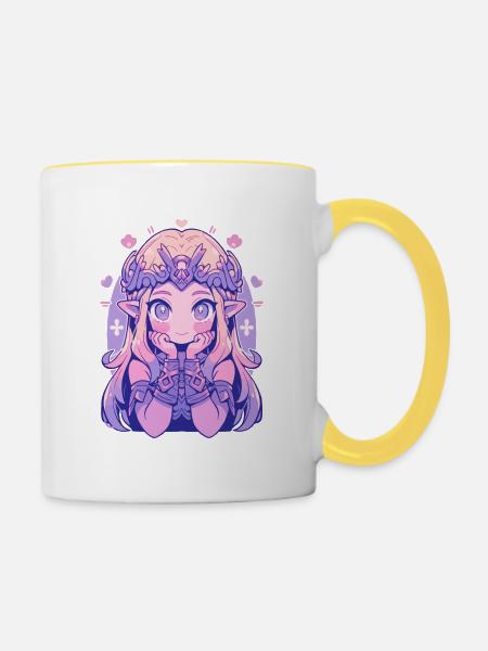 Süße Chibi Prinzessin - Niedliches Märchen-Design - Tasse zweifarbig - Weiß/Gelb