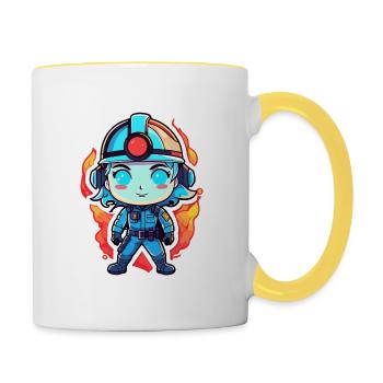Dessin de pompier - Mug contrasté - blanc/jaune - Droite