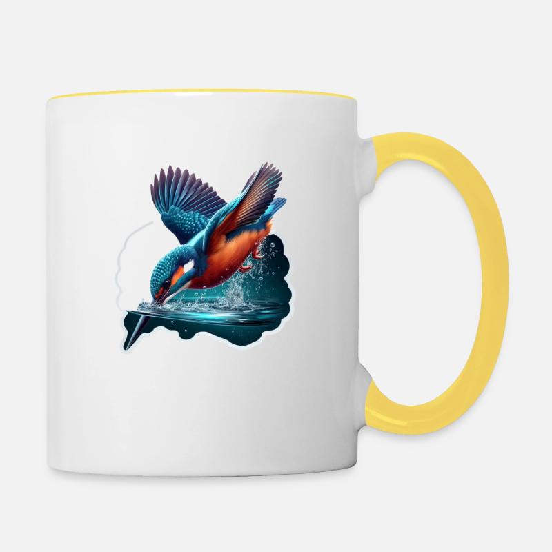 Eisvogel taucht in Wasser ein - Tasse zweifarbig - Weiß/Gelb
