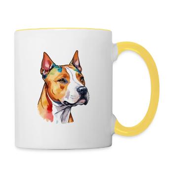American Staffordshire Terrier Wasserfarben - Tasse zweifarbig - Weiß/Gelb - Rechts