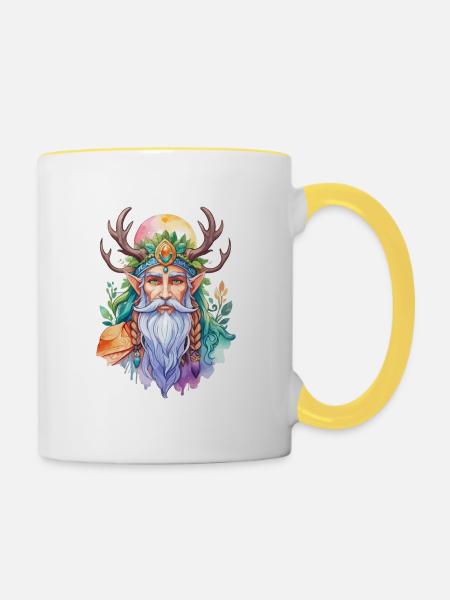 Druide Wasserfarben - Tasse zweifarbig - Weiß/Gelb